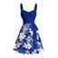 Robe de vacances à motif de feuilles de fleurs d'hibiscus, buste froncé, ceinture, col en cœur, robe trapèze mini décontractée - Bleu XXXL | US 16