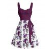 Robe de plage courte à imprimé sirène et coquillages, motif vie marine, buste froncé, ceinture, décolleté en cœur - Concorde XXXXXL | US 20