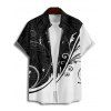 Chemise à manches courtes à imprimé feuilles colorblock, col rabattu et boutonnée, chemise de vacances - Noir 5XL