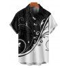 Chemise à manches courtes à imprimé feuilles colorblock, col rabattu et boutonnée, chemise de vacances - Noir 5XL