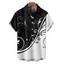 Chemise à manches courtes à imprimé feuilles colorblock, col rabattu et boutonnée, chemise de vacances - Noir 5XL