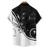 Chemise à manches courtes à imprimé feuilles colorblock, col rabattu et boutonnée, chemise de vacances - Noir 5XL