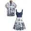 Vacation Couple Outfit Marine Life Mermaid Ship Octopus Wave Pattern Ruched Bust Dress and Button Up Shirt Beach Matching Outfit - Bleu profond S | US 4