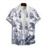 Vacation Couple Outfit Marine Life Mermaid Ship Octopus Wave Pattern Ruched Bust Dress and Button Up Shirt Beach Matching Outfit - Bleu profond S | US 4