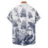 Vacation Couple Outfit Marine Life Mermaid Ship Octopus Wave Pattern Ruched Bust Dress and Button Up Shirt Beach Matching Outfit - Bleu profond S | US 4