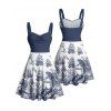 Vacation Couple Outfit Marine Life Mermaid Ship Octopus Wave Pattern Ruched Bust Dress and Button Up Shirt Beach Matching Outfit - Bleu profond S | US 4
