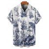 Vacation Couple Outfit Marine Life Mermaid Ship Octopus Wave Pattern Ruched Bust Dress and Button Up Shirt Beach Matching Outfit - Bleu profond S | US 4
