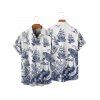 Vacation Couple Outfit Marine Life Mermaid Ship Octopus Wave Pattern Ruched Bust Dress and Button Up Shirt Beach Matching Outfit - Bleu profond S | US 4