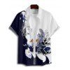 Vacation Couple Outfit Contrast Color Flower Leaf Pattern Ruched Bust Dress and Button Up Shirt Casual Matching Outfit - Bleu profond S | US 4