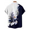 Vacation Couple Outfit Contrast Color Flower Leaf Pattern Ruched Bust Dress and Button Up Shirt Casual Matching Outfit - Bleu profond S | US 4