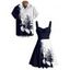 Vacation Couple Outfit Contrast Color Flower Leaf Pattern Ruched Bust Dress and Button Up Shirt Casual Matching Outfit - Bleu profond S | US 4