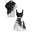 Colorblock Leaf Print Ruched Bust Mini Belted Dress And Short Sleeve Vacation Shirt Matching Outfit - Noir S | US 4
