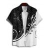 Colorblock Leaf Print Ruched Bust Mini Belted Dress And Short Sleeve Vacation Shirt Matching Outfit - Noir S | US 4