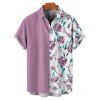 Vacation Couple Outfit Colorblock Floral Leaf Pattern Ruched Bust Sweetheart Neck A Line Mini Dress and Button Up Shirt Matching Outfit - Violet clair S | US 4