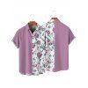 Vacation Couple Outfit Colorblock Floral Leaf Pattern Ruched Bust Sweetheart Neck A Line Mini Dress and Button Up Shirt Matching Outfit - Violet clair S | US 4