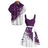 Colorblock Leaf Print Ruched Bust Mini Belted Dress And Short Sleeve Vacation Shirt Matching Outfit - Concorde S | US 4