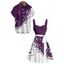 Colorblock Leaf Print Ruched Bust Mini Belted Dress And Short Sleeve Vacation Shirt Matching Outfit - Noir S | US 4