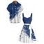 Colorblock Leaf Print Ruched Bust Mini Belted Dress And Short Sleeve Vacation Shirt Matching Outfit - Noir S | US 4