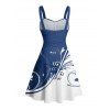 Colorblock Leaf Print Ruched Bust Mini Belted Dress And Short Sleeve Vacation Shirt Matching Outfit - Bleu S | US 4