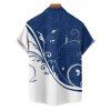 Colorblock Leaf Print Ruched Bust Mini Belted Dress And Short Sleeve Vacation Shirt Matching Outfit - Bleu S | US 4
