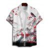 Chemise de vacances à manches courtes et boutons pour homme, décontractée, avec motif de fleurs de pêcher, d'oiseaux et de montagnes - Noir 5XL