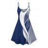 Robe d'été sans manches à imprimé lignes abstraites, col en V, taille haute, bretelles spaghetti, coupe trapèze - Bleu XXXXXL | US 20