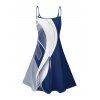 Robe d'été sans manches à imprimé lignes abstraites, col en V, taille haute, bretelles spaghetti, coupe trapèze - Bleu XXXXXL | US 20