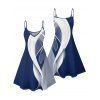 Robe d'été sans manches à imprimé lignes abstraites, col en V, taille haute, bretelles spaghetti, coupe trapèze - Bleu XXXXXL | US 20