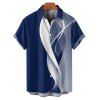 Chemise à manches retroussables pour homme, imprimée de lignes abstraites, chemise décontractée à manches courtes et boutonnée - Bleu 5XL