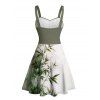 Robe de vacances à motif de feuilles de bambou ombré, buste froncé, col en cœur, robe trapèze décontractée courte - Vert profond XXXXXL | US 20