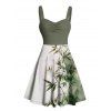 Robe de vacances à motif de feuilles de bambou ombré, buste froncé, col en cœur, robe trapèze décontractée courte - Vert profond XXXXXL | US 20