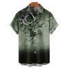 Chemise de vacances décontractée à manches courtes et boutons pour homme, motif tourbillon de fleurs et de feuilles ombré - Vert profond 5XL