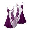 Abstract Lines Print V Neck High Waist Spaghetti Strap Dress and Roll Up Sleeve Shirt Outfit - Concorde S | US 4