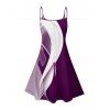 Abstract Lines Print V Neck High Waist Spaghetti Strap Dress and Roll Up Sleeve Shirt Outfit - Concorde S | US 4