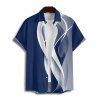 Abstract Lines Print V Neck High Waist Spaghetti Strap Dress and Roll Up Sleeve Shirt Outfit - Bleu S | US 4