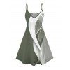 Abstract Lines Print V Neck High Waist Spaghetti Strap Dress and Roll Up Sleeve Shirt Outfit - Vert clair S | US 4