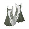 Abstract Lines Print V Neck High Waist Spaghetti Strap Dress and Roll Up Sleeve Shirt Outfit - Vert clair S | US 4