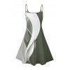 Abstract Lines Print V Neck High Waist Spaghetti Strap Dress and Roll Up Sleeve Shirt Outfit - Vert clair S | US 4