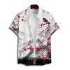 Vacation Couple Outfit Ink Painting Peach Blossom Bird Mountain Pattern Ruched Bust Belt Dress and Button Up Shirt Matching Outfit - Noir S | US 4