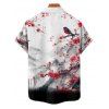 Vacation Couple Outfit Ink Painting Peach Blossom Bird Mountain Pattern Ruched Bust Belt Dress and Button Up Shirt Matching Outfit - Noir S | US 4
