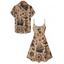 Vacation Couple Outfit Ocean Elements Ship Anchor Cross Pattern Spaghetti Strap Tank Dress and Button Up Shirt Vintage Matching Outfit - café S | US 4