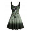 Vacation Couple Outfit Ombre Flower Leaf Swirl Pattern Ruched Bust Sweetheart Neck A Line Mini Dress and Button Up Shirt Casual Matching Outfit - Vert profond S | US 4