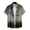 Vacation Couple Outfit Ombre Flower Leaf Swirl Pattern Ruched Bust Sweetheart Neck A Line Mini Dress and Button Up Shirt Casual Matching Outfit - Vert profond S | US 4