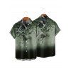 Vacation Couple Outfit Ombre Flower Leaf Swirl Pattern Ruched Bust Sweetheart Neck A Line Mini Dress and Button Up Shirt Casual Matching Outfit - Vert profond S | US 4