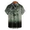 Vacation Couple Outfit Ombre Flower Leaf Swirl Pattern Ruched Bust Sweetheart Neck A Line Mini Dress and Button Up Shirt Casual Matching Outfit - Vert profond S | US 4
