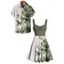 Vacation Couple Outfit Ombre Bamboo Leaf Pattern Ruched Bust Dress and Button Up Shirt Casual Matching Outfit - Vert profond S | US 4