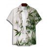Vacation Couple Outfit Ombre Bamboo Leaf Pattern Ruched Bust Dress and Button Up Shirt Casual Matching Outfit - Vert profond S | US 4