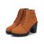 Solid Color Lace Up Buckle Strap Boots Chunky Heels Side Zipper Martin Boots - café EU 42
