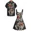 Gothic Couple Outfit Skeleton Flower Leaf Pattern Ruched Bust Sweetheart Neck A Line Mini Dress and Button Up Shirt Holiday Matching Outfit - Noir S | US 4