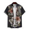Gothic Couple Outfit Skeleton Flower Leaf Pattern Ruched Bust Sweetheart Neck A Line Mini Dress and Button Up Shirt Holiday Matching Outfit - Noir S | US 4